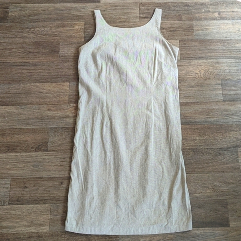Liz Claiborne Sport Vintage Linen Beige Natural Fabric Dress Size 8